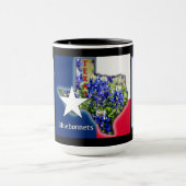 Texas Bluebonnets en statkleuren op zwart mok (Midden)
