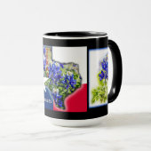 Texas Bluebonnets en statkleuren op zwart mok (Voorkant rechts)