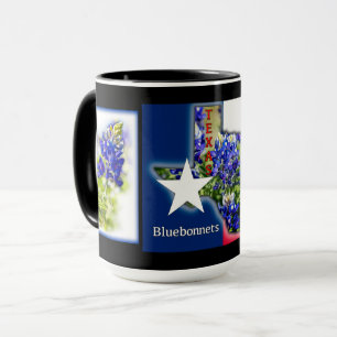 Texas Bluebonnets en statkleuren op zwart mok