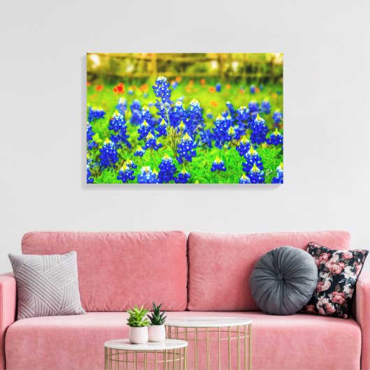 Texas Bluebonnets Field Rustieke Blauwe Wildbloeme Canvas Afdruk (Insitu (Woonkamer))