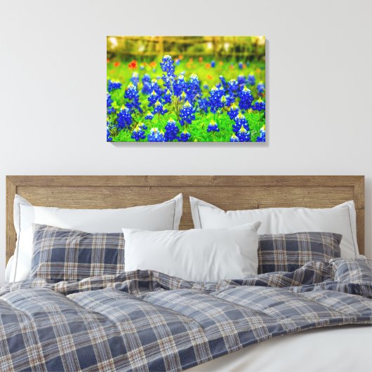 Texas Bluebonnets Field Rustieke Blauwe Wildbloeme Canvas Afdruk (Insitu (Slaapkamer))