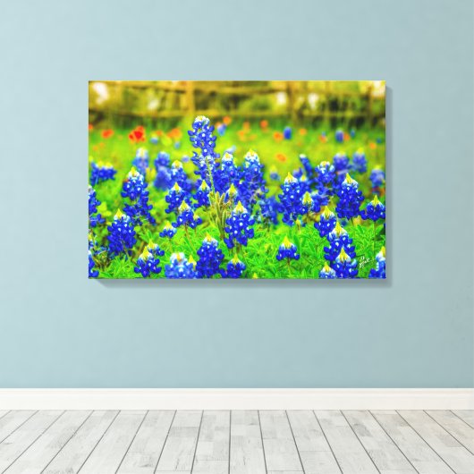 Texas Bluebonnets Field Rustieke Blauwe Wildbloeme Canvas Afdruk (Insitu (Houten vloer))