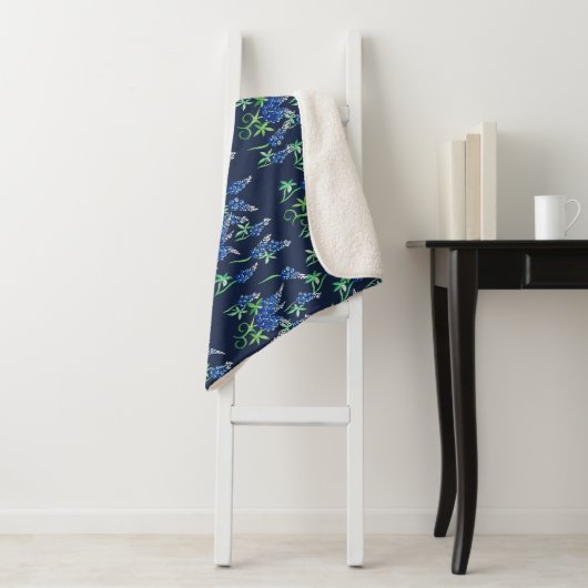 Texas Bluebonnets Floral Blue Sherpa Deken (In situ)