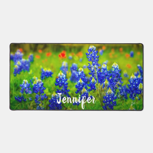 Texas Bluebonnets Indiase verfkwast naam Fine Art Bureaumat (Voorkant)