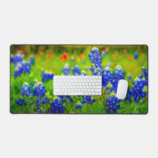 Texas Bluebonnets Indiase verfkwast Wildbloemen Bureaumat (Keyboard & Muis)