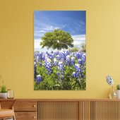 Texas bluebonnets(Lupinus texensis) en eik Canvas Afdruk (Insitu (Woonkamer))