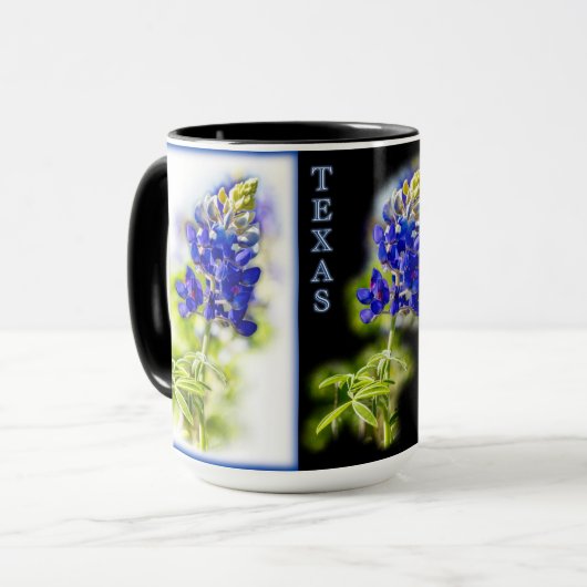 Texas Bluebonnets met zwart, mok (Voorkant links)