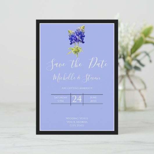 Texas Bluebonnets on Slate Blue Spring, Save Date Kaart (Staand voorkant)