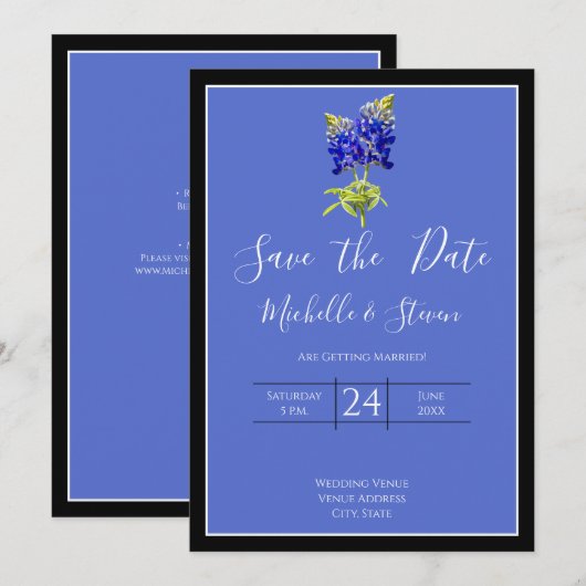 Texas Bluebonnets op Blue Spring Wedding Save Date Kaart (Voorkant / Achterkant)