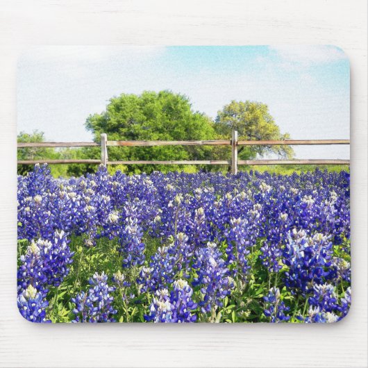 Texas Bluebonnets op Country Fence Art Muismat (Voorkant)