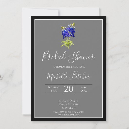 Texas Bluebonnets op Dark Grey, Spring, Bridal Kaart (Voorkant)