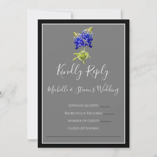 Texas Bluebonnets op Dark Grey, Spring RSVP Kaart (Voorkant)