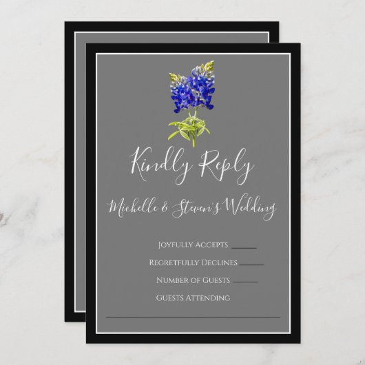 Texas Bluebonnets op Dark Grey, Spring RSVP Kaart (Voorkant / Achterkant)