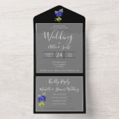 Texas Bluebonnets op Dark Grey, Spring Wedding All In One Uitnodiging (Binnen)