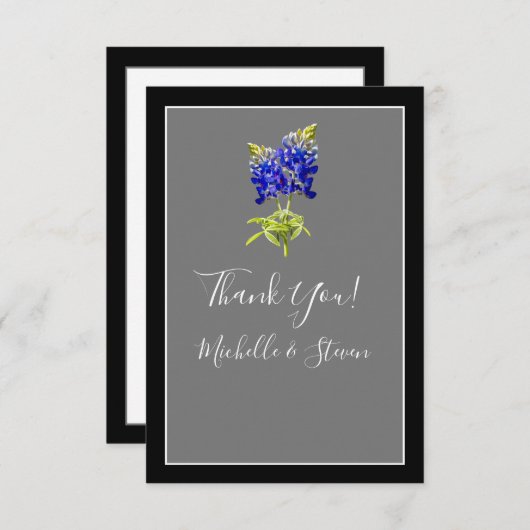 Texas Bluebonnets op Dark Grey, Spring Wedding Bedankkaart (Voorkant / Achterkant)