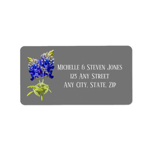 Texas Bluebonnets op Dark Grey, Spring Wedding Etiket (Voorkant)