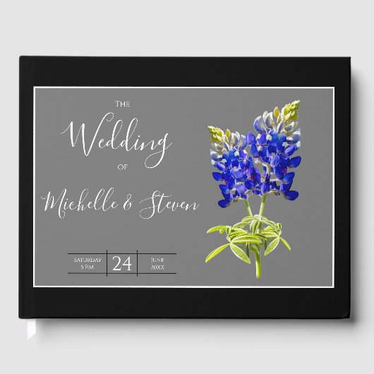 Texas Bluebonnets op Dark Grey, Spring Wedding Gastenboek (Voorkant)