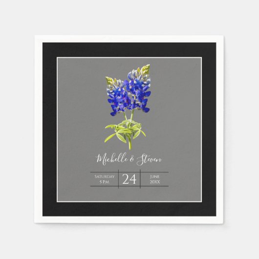 Texas Bluebonnets op Dark Grey, Spring Wedding Servet (Voorkant)