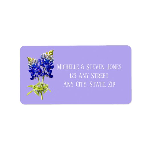 Texas Bluebonnets op Lavendel, Lente Bruiloft Etiket (Voorkant)