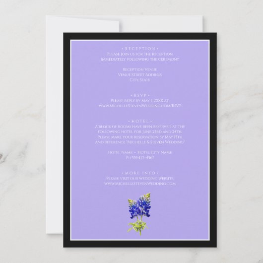 Texas Bluebonnets op Lavender, Spring Wedding Kaart (Achterkant)