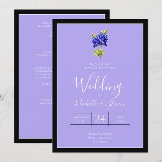 Texas Bluebonnets op Lavender, Spring Wedding Kaart (Voorkant / Achterkant)