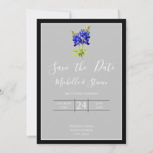 Texas Bluebonnets op Light Grey, Spring, Save Date Kaart
