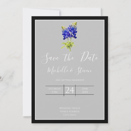 Texas Bluebonnets op Light Grey, Spring, Save Date Kaart (Voorkant)