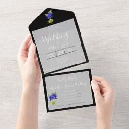 Texas Bluebonnets op Light Grey, Spring Wedding All In One Uitnodiging