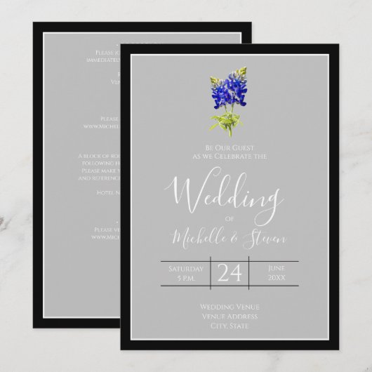 Texas Bluebonnets op Light Grey, Spring Wedding Kaart (Voorkant / Achterkant)