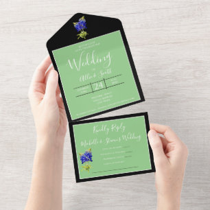 Texas Bluebonnets op Sage, Spring Wedding All In One Uitnodiging
