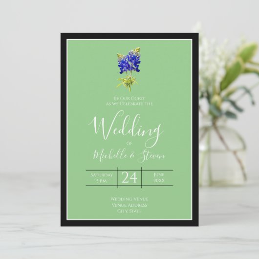 Texas Bluebonnets op Sage, Spring Wedding Kaart (Staand voorkant)