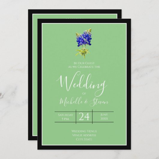 Texas Bluebonnets op Sage, Spring Wedding Kaart (Voorkant / Achterkant)