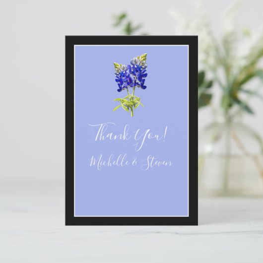 Texas Bluebonnets op Slate Blue, Spring Wedding Bedankkaart (Staand voorkant)