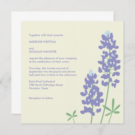 Texas BlueBonnets-uitnodiging Kaart (Voorkant / Achterkant)