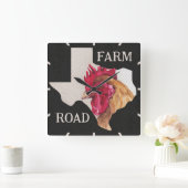 Texas Boerderij Road Chicken Vierkante Klok (Huis)