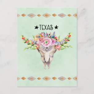 Texas Boho Koe schedel met bloemen chic Trendy Briefkaart
