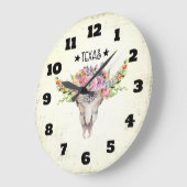Texas Boho Koe schedel met bloemen chic Trendy Grote Klok (Hoek)