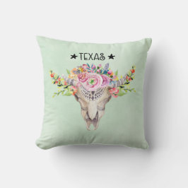 Texas Boho Koe schedel met bloemen chic Trendy Kussen