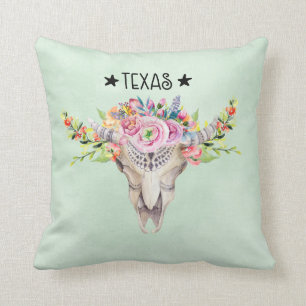 Texas Boho Koe schedel met bloemen chic Trendy Kussen