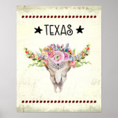 Texas Boho Koe schedel met bloemen chic Trendy Poster (Voorkant)