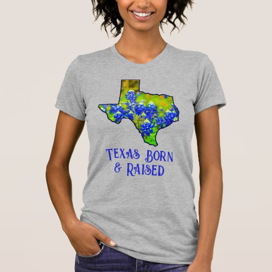 Texas Born Raised Bluebonnets State of Texas Grey T-shirt (Voorkant)