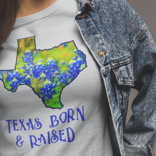 Texas Born Raised Bluebonnets State of Texas Grey T-shirt