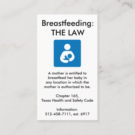 Texas Breastfeed Law Visitekaartje (Voorkant)