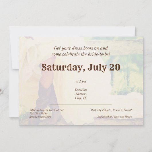 Texas Bride in Boots Bridal Shower Kaart (Achterkant)