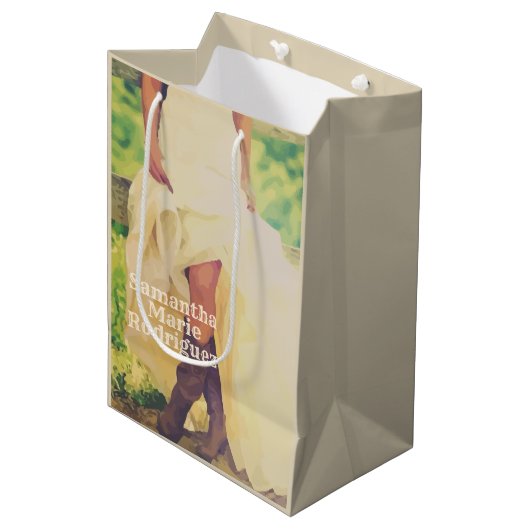 Texas Bride in Boots Medium Gift Bag Medium Cadeauzakje (Voorkant Gekanteld)