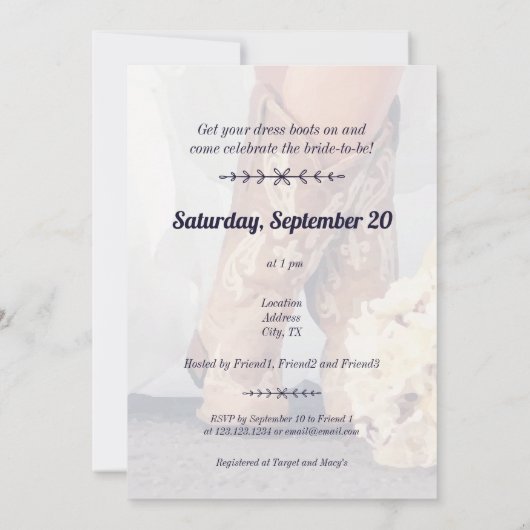 Texas Bride in het Vrijgezellenfeest Boots Kaart (Achterkant)