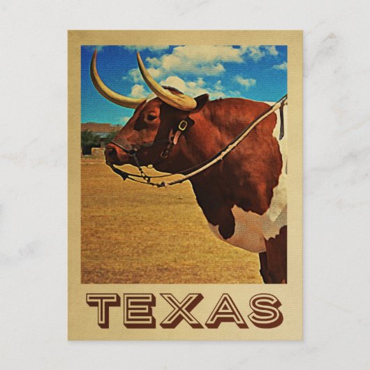 Texas Briefkaart Bull Vintage Travel Cattle Ranch (Voorkant)