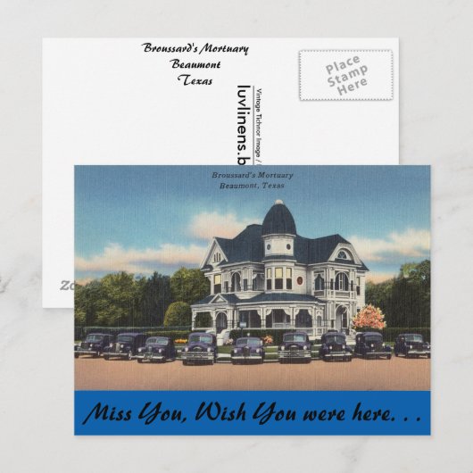 Texas, Broussard's mortuarium, Beaumont Briefkaart (Voorkant / Achterkant)