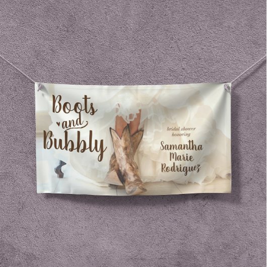 Texas Bruid in Laarzen Bruiloft met Laarzen en Bub Spandoek