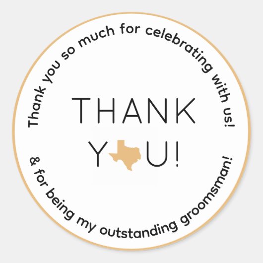 Texas Bruiloft Groomsman Gift Ronde Sticker (Voorkant)